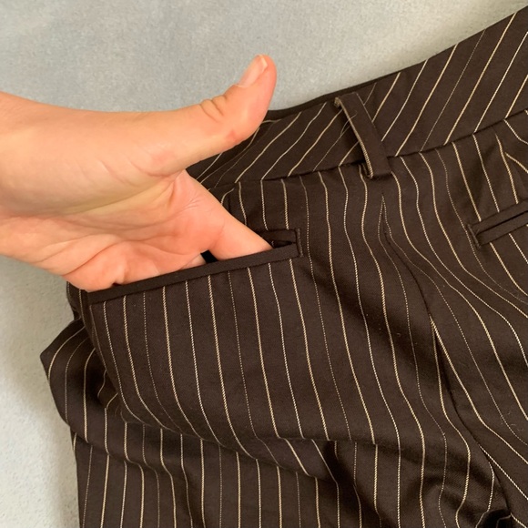 Y2K chocolate brown pinstripe low rise boot cut wide leg pants - Picture 7 of 12